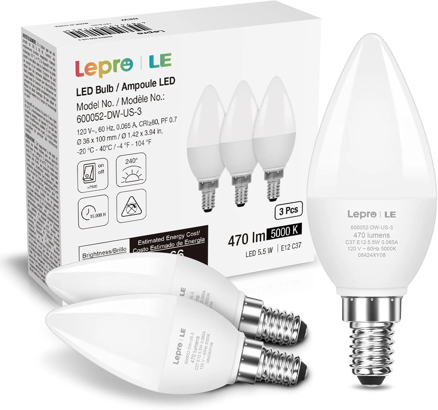 Lepro B11 LED Candelabra Bulbs, E12 Base, 5.5W (40W Equivalent), 500 Lumens, 5000K Daylight, Non-Dimmable - Image 11