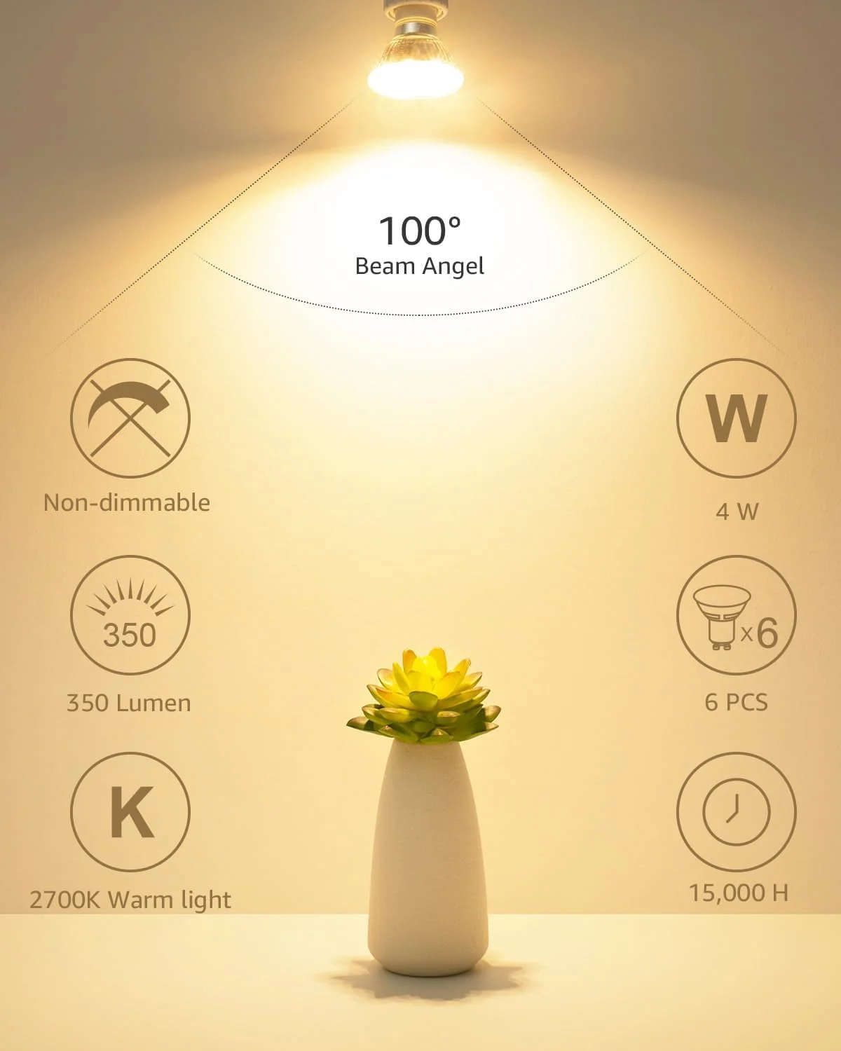 Lepro GU10 LED Light Bulbs, Non-Dimmable, 4W (35W Equivalent), 2700K Warm White, 100° Flood Beam - Image 4