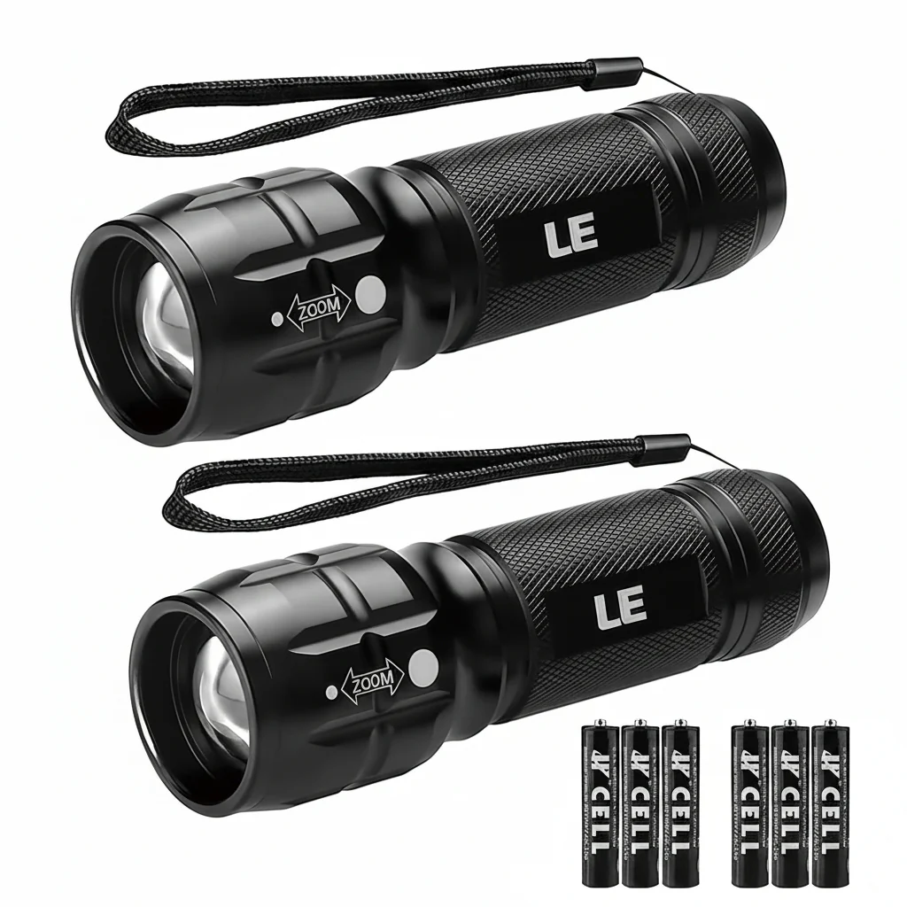 Lepro 2-Packs LED Flash Light LE1000 High Lumens, Mini Multifunction Tactical Flashlight , Zoomable, Waterproof, Adjustable Brightness, for Camping, Outdoor and Emergency Use (AAA Batteries Included)