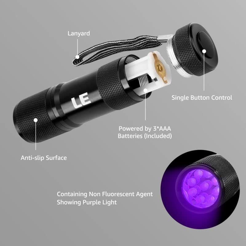 Lepro 395nm UV Black Light Flashlight, Portable Ultraviolet Stain Detector with AAA Batteries - Image 4