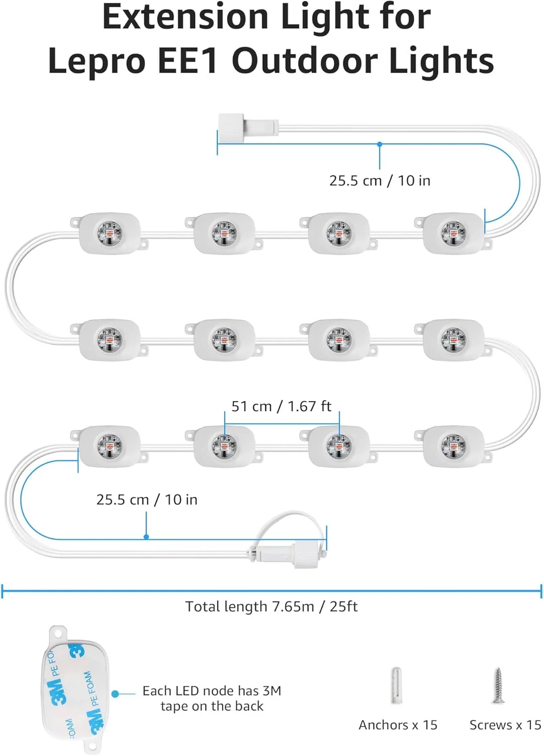 Lepro EE1 Permanent Lights Accessories Only – 25 ft EE1 Permanent Outdoor Lights Single Strand Without Adapter and in-line Controller - Image 2