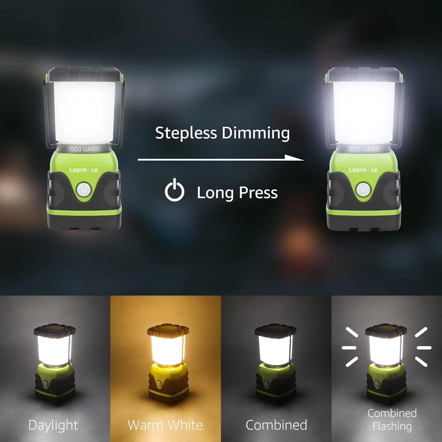 Lepro Battery Powered LED Camping Lantern (Green, Waterproof, 1000LM, 4 Lighting Modes) - Image 4