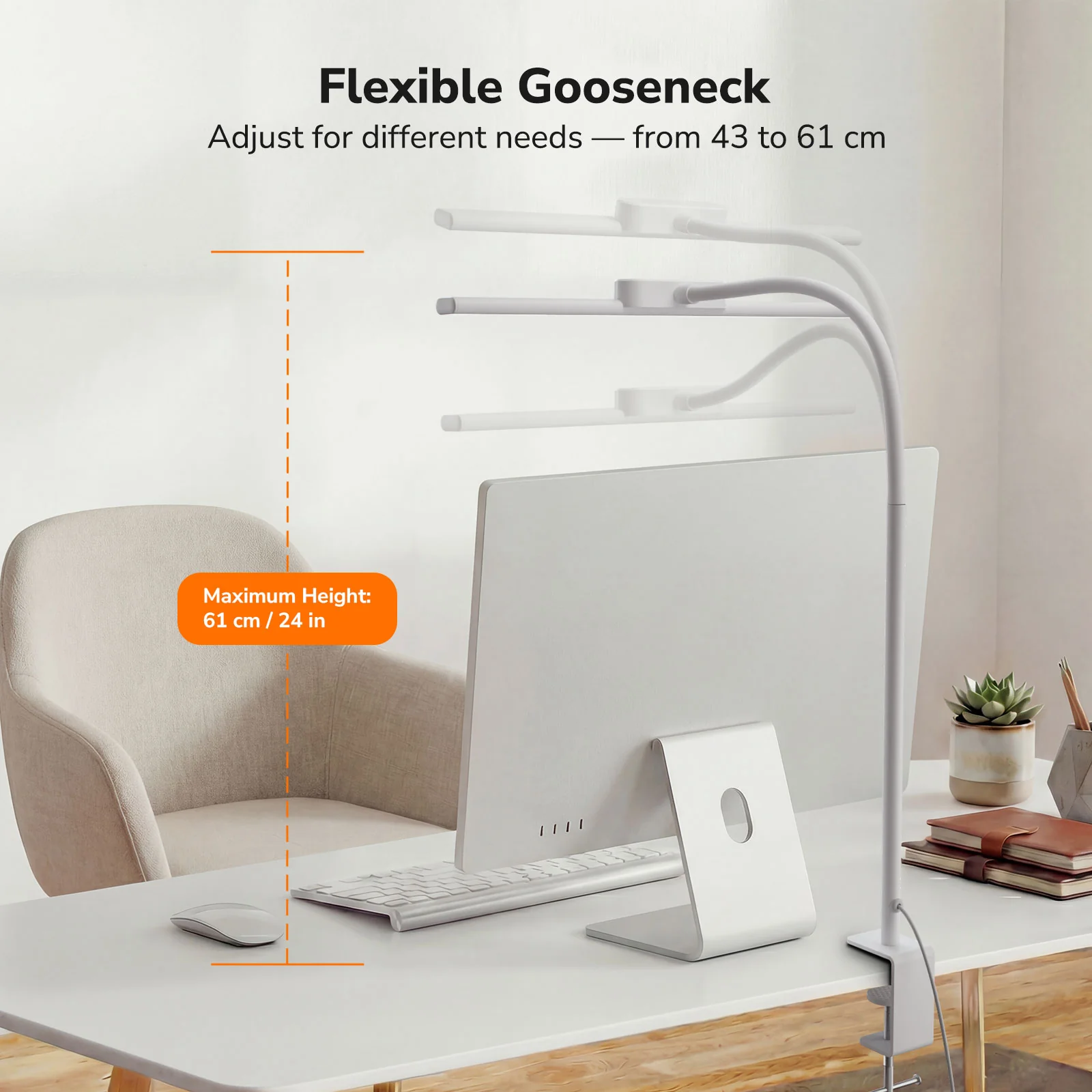 Lepro Led Desk Lamp for Home Office, Metal Architect Lamp with Clamp, 11W 750LM Eye-Caring Task Light, 25 Lighting Modes, Flexible Gooseneck for Monitor, Workbench, Drafting, Crafts, Reading - Image 7