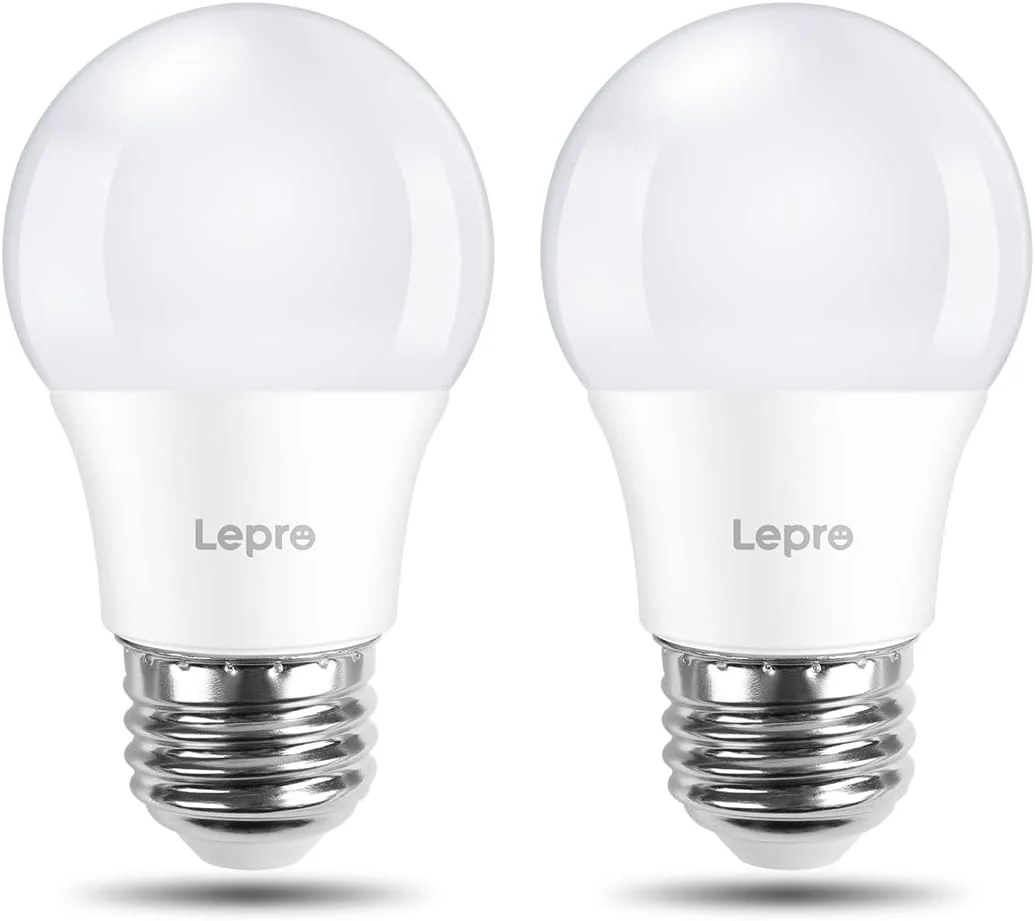 Lepro A15 LED Refrigerator Light Bulb, E26 Base, 5W (40W Equivalent), 450 Lumens, 5000K Daylight, Non-Dimmable, Appliance & Freezer Safe, 2-Pack