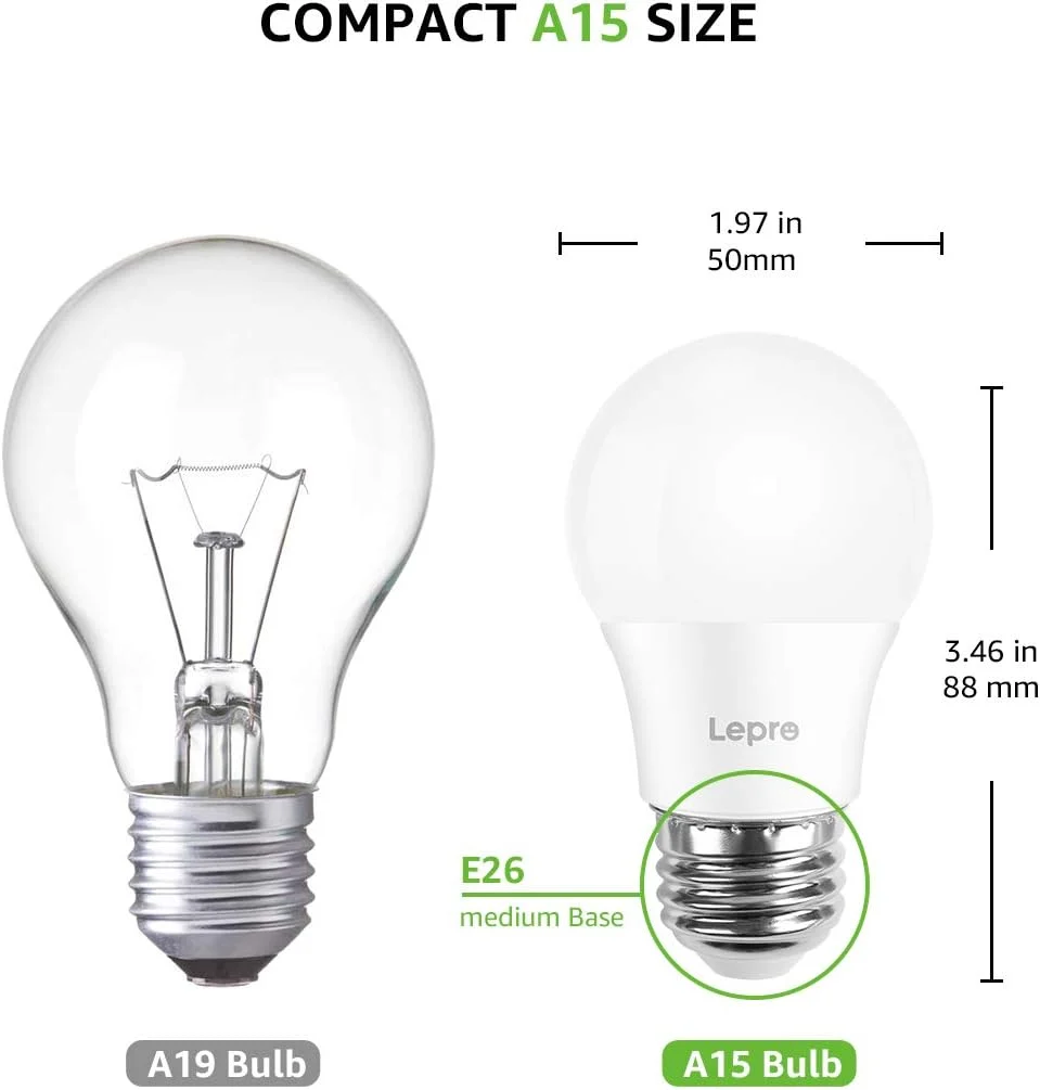 Lepro A15 LED Refrigerator Light Bulb, E26 Base, 5W (40W Equivalent), 450 Lumens, 5000K Daylight, Non-Dimmable, Appliance & Freezer Safe, 2-Pack - Image 7