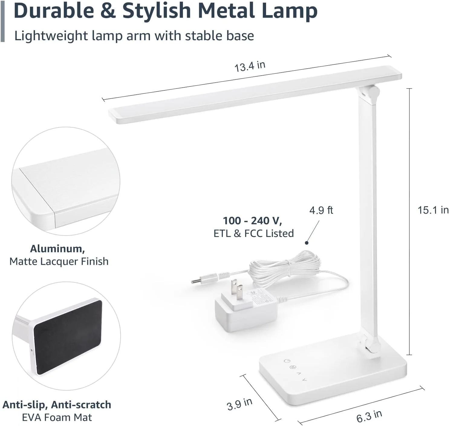 Lepro Touch-Control LED Desk Lamp – Dimmable with 3 Color Modes for Home & Office (White) - Image 4